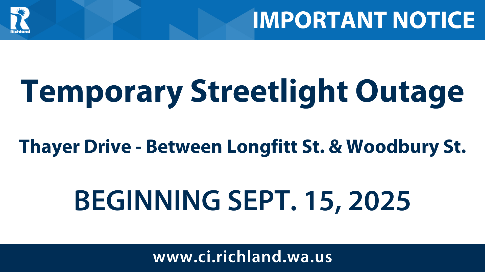 Announcing Streetlight outage on thayer Street